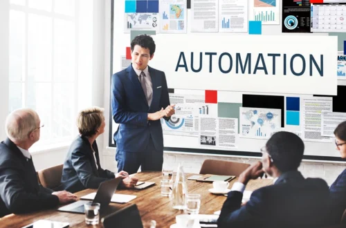 Illustration showing artificial intelligence in marketing with data graphs and digital campaign elements