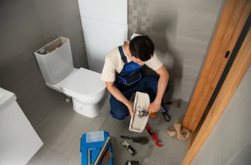 Illustration comparing a toilet plunger and toilet auger for unclogging blocked toilets and stubborn drain clogs.