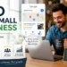 SEO for small business showing a local business owner using search and map tools to attract nearby customers