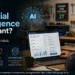 Small business owner reviewing AI-generated job scheduling data on a laptop in a workshop