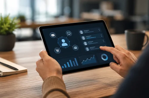 Business owner reviewing AI personalization settings for customer emails on a tablet